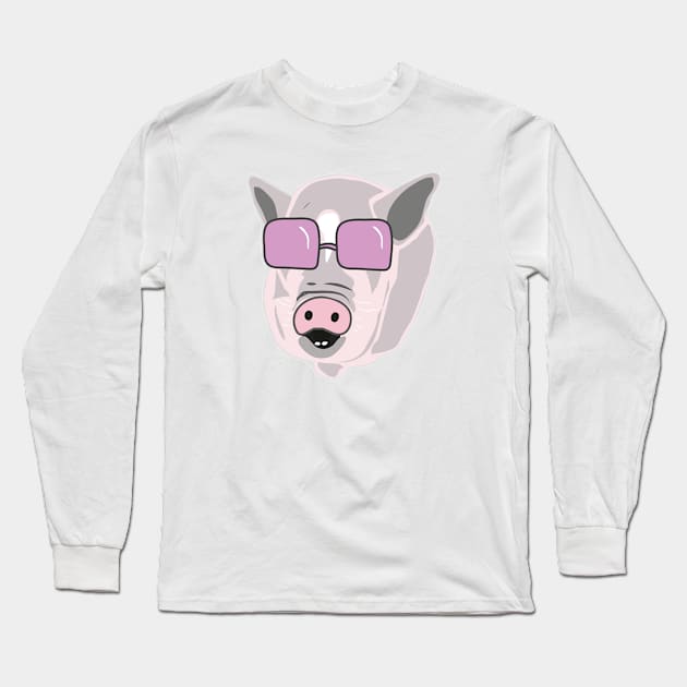 Cool Potbelly Pig Wearing Sunglasses Long Sleeve T-Shirt by FruitflyPie